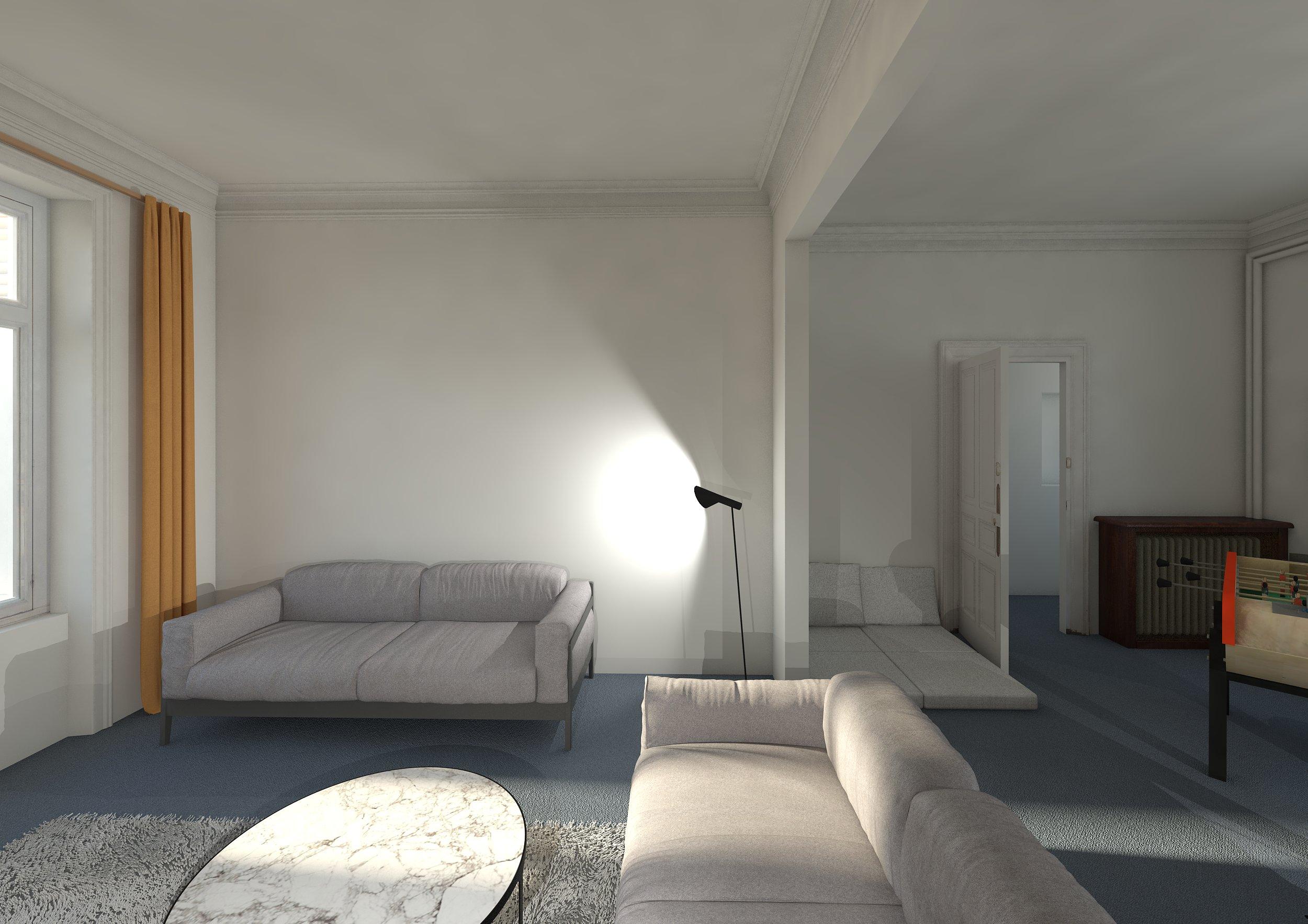 Visuel de l'existant : Salon - séjour vue depuis la future entrée