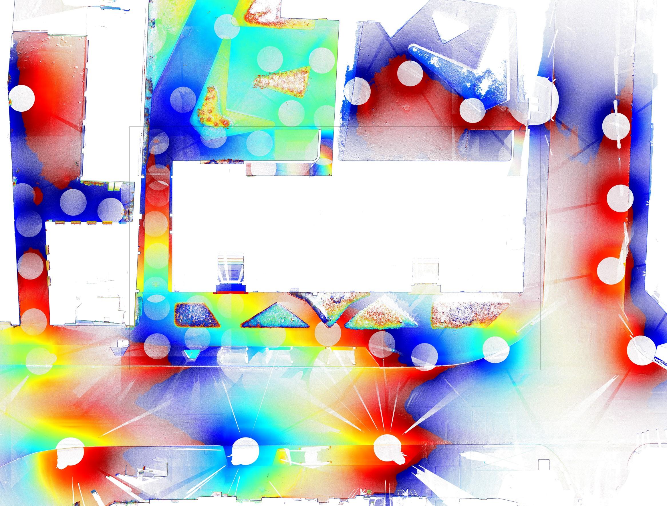 Plan de masse avec les altimétries : Relevé de l'existant, extrait du nuage de points réalisé au scanner laser